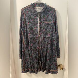 Natural Life Christa Knit Cotton Prairie Mini Dress - Dark Blue Garden in Sz L